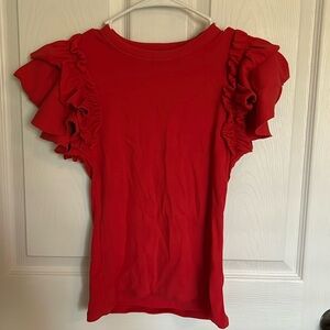 Red express ruffle shoulder tshirt top